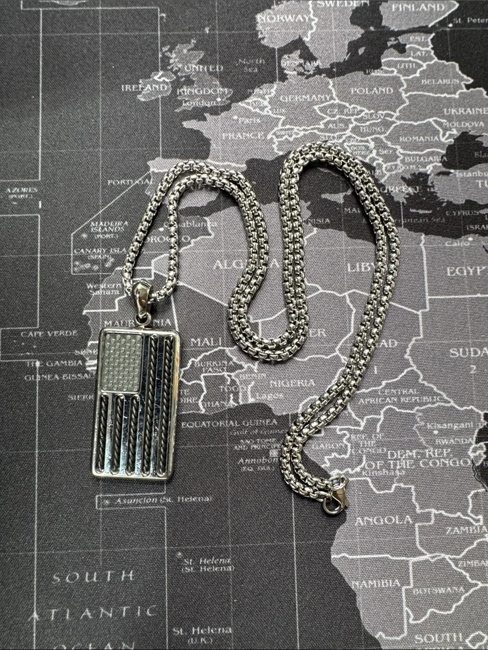 Sterling-Tone American Flag Pendant Necklace in Silver